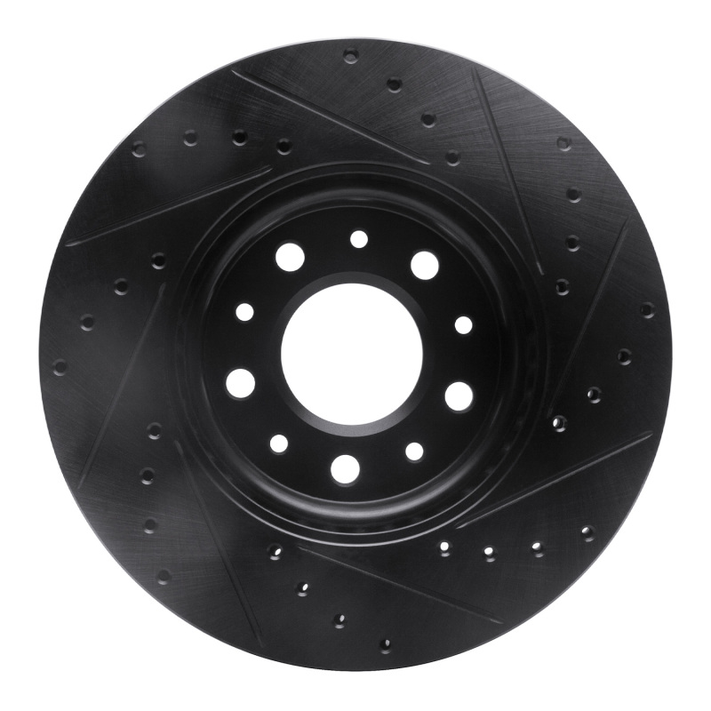 Buick LaCrosse Brake Rotor (1) - Front Left - R1 Concepts - Drilled & Slotted - Black - `16-`21